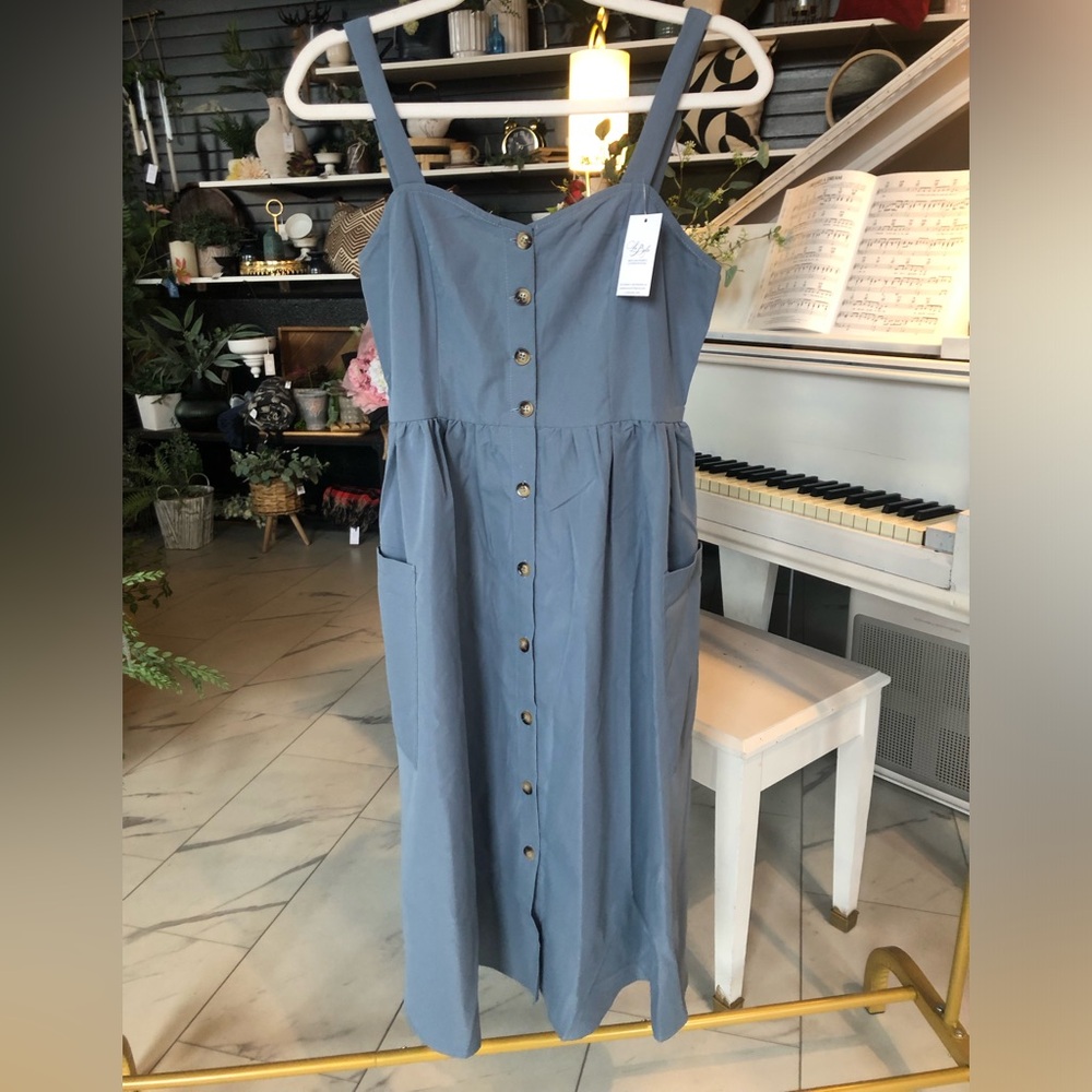 Blue Button-Down Midi Dress